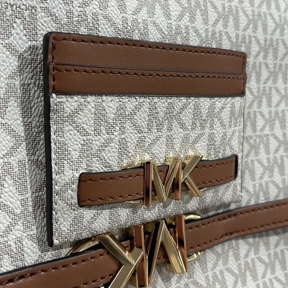 MICHAEL KORS Reed Large Card Holder Case Wallet Vanilla MK Signature NWT